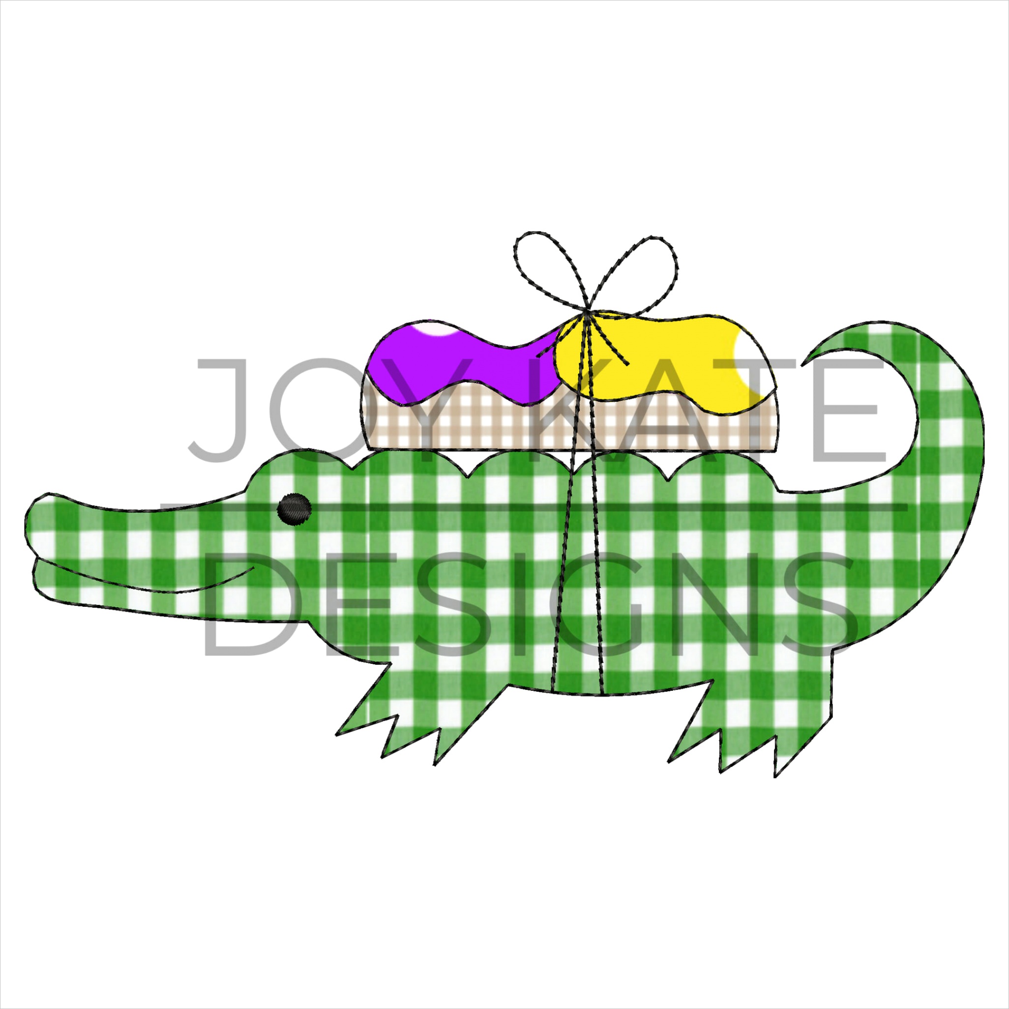 gator with king cake bean stitch applique design