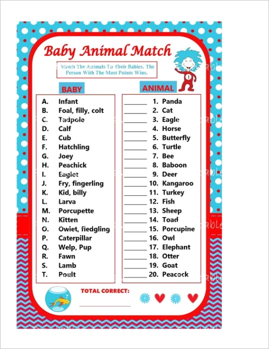 dr seuss baby animal match game baby animal baby showers
