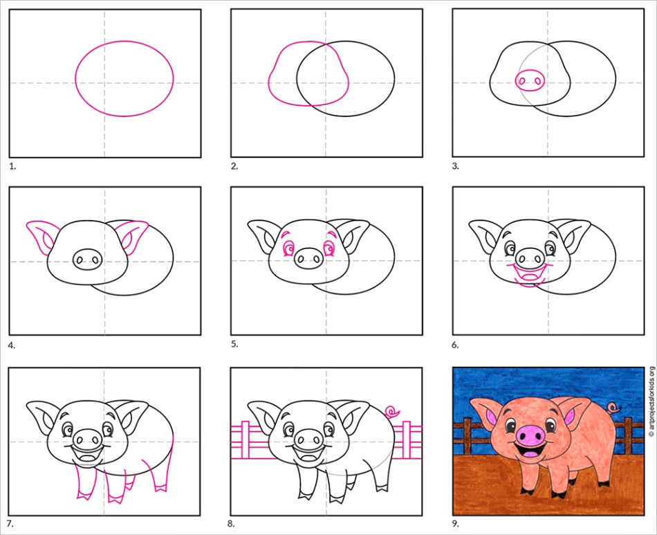 how to draw a cartoon pig