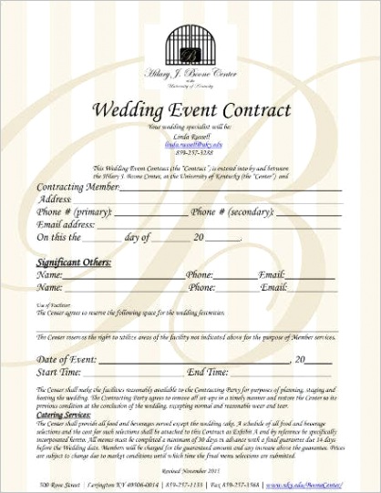 wedding planner contract templates