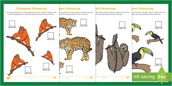 jungle animal measuring with cubes activity sheets t g 405