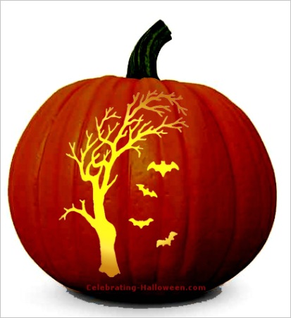 spooky tree and bats pumpkin carving patterntml