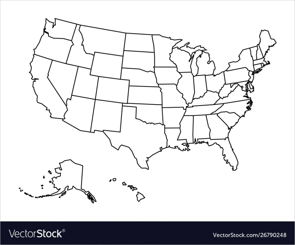 blank outline map united states america vector