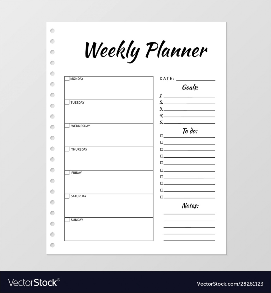 weekly planner template blank white notebook page vector