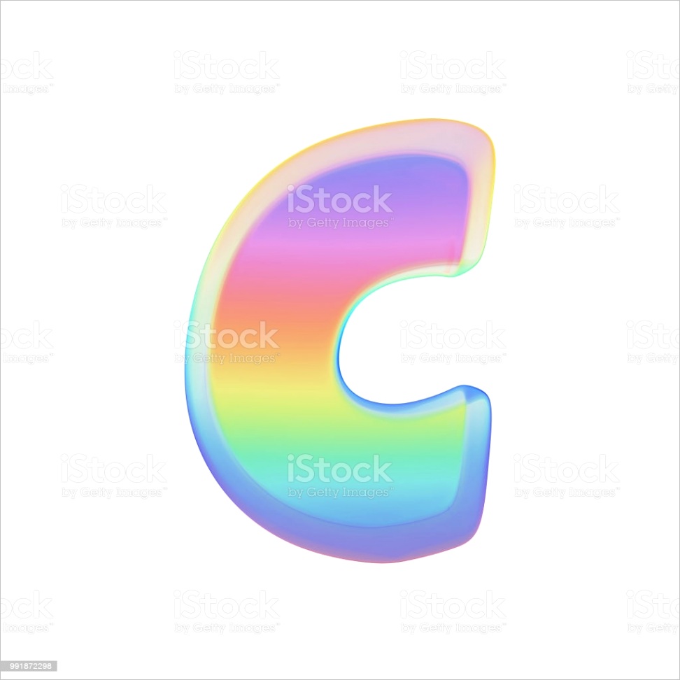 alphabet letter c uppercase rainbow font made of bright soap bubble 3d render gm