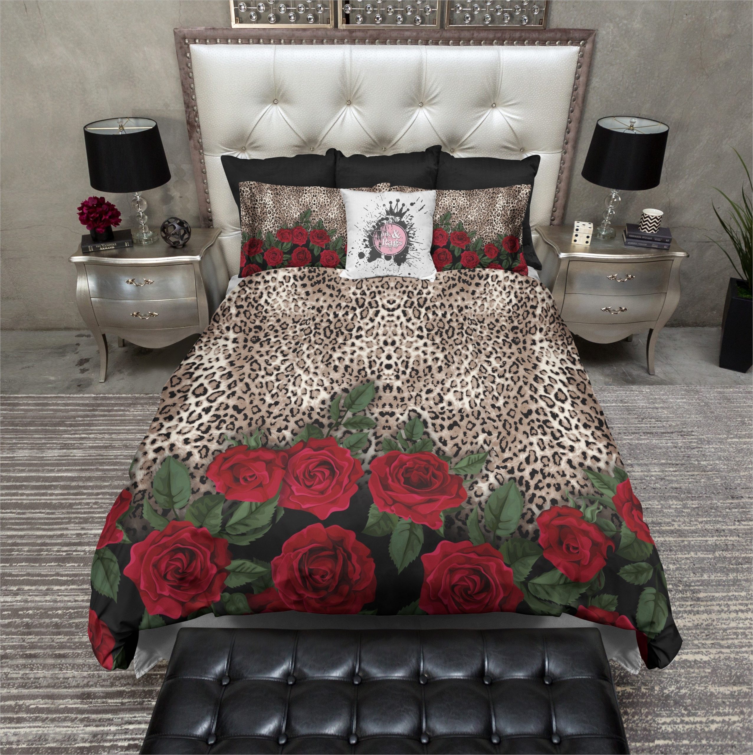 leopard rose animal print bedding 1