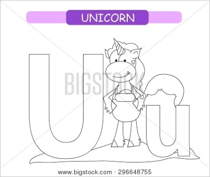 stock vector letter u and funny cartoon unicorn coloring page animals alphabet a z cute zoo alphabet in vector