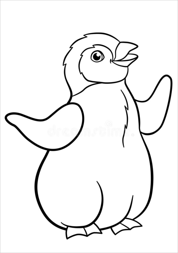 coloring pages little cute baby penguin smiles stands image
