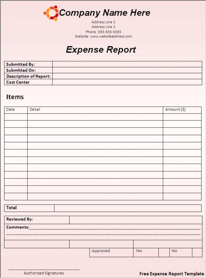 word expense report template