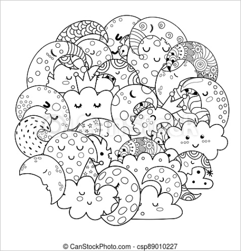 circle shape coloring page with cute ml