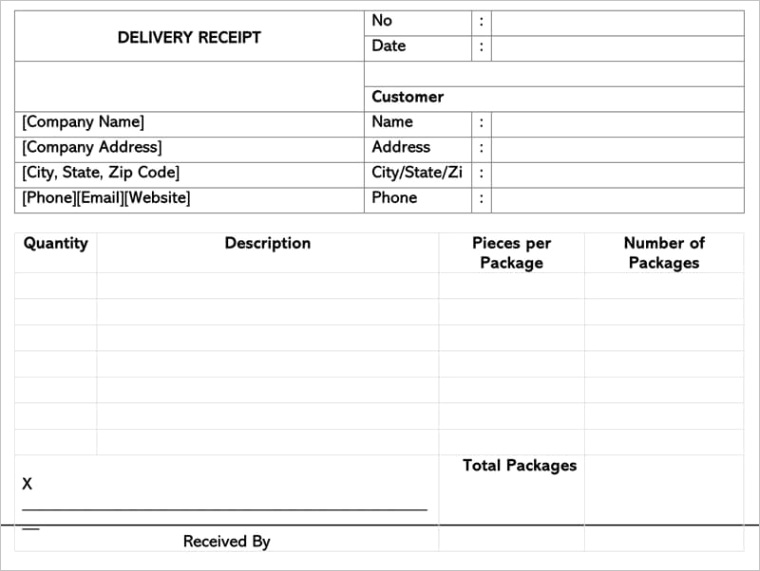 delivery receipt templates