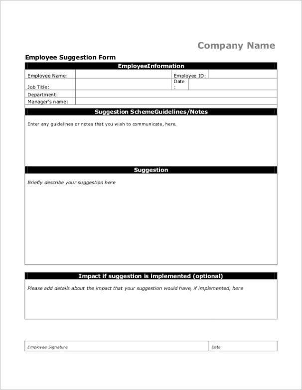 employee suggestion form