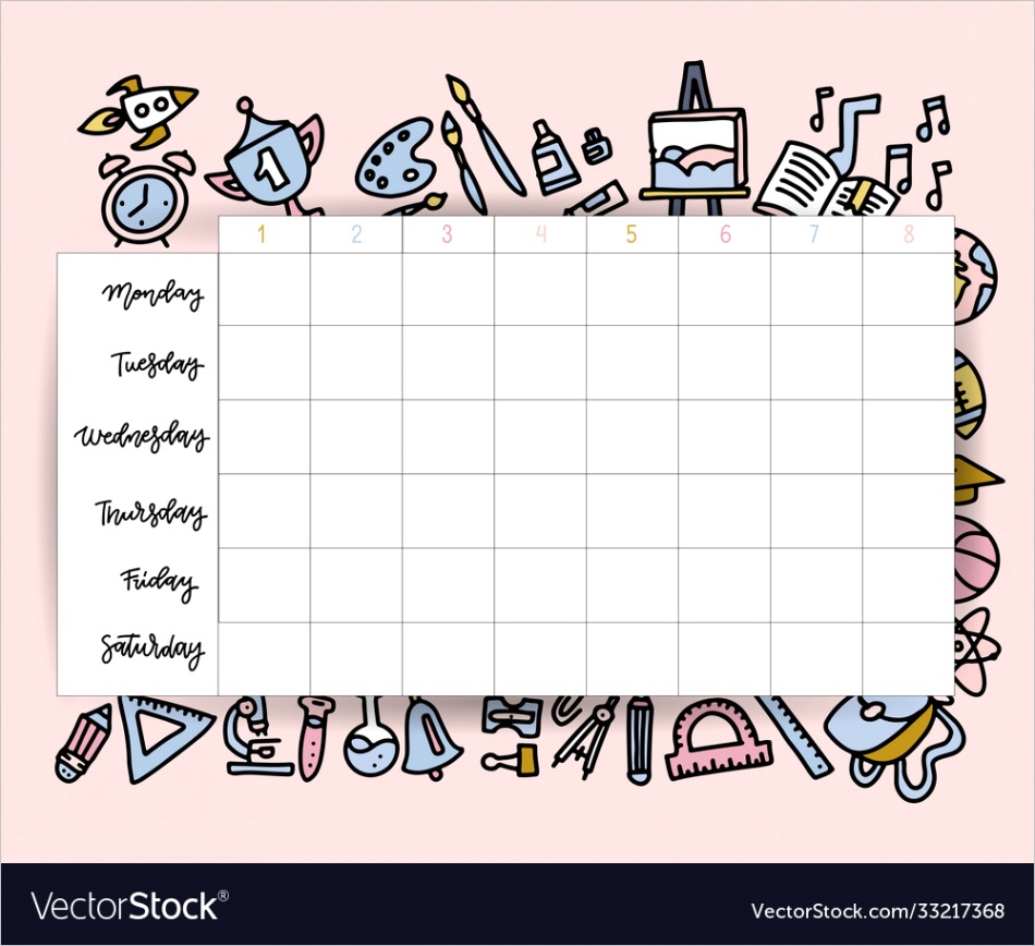 school timetable schedule template student lesson vector