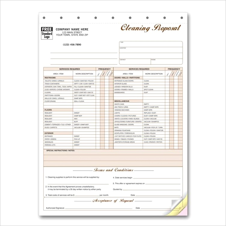 480 cleaning service proposal with checklist 3 part carbonless copies preprinted personalized