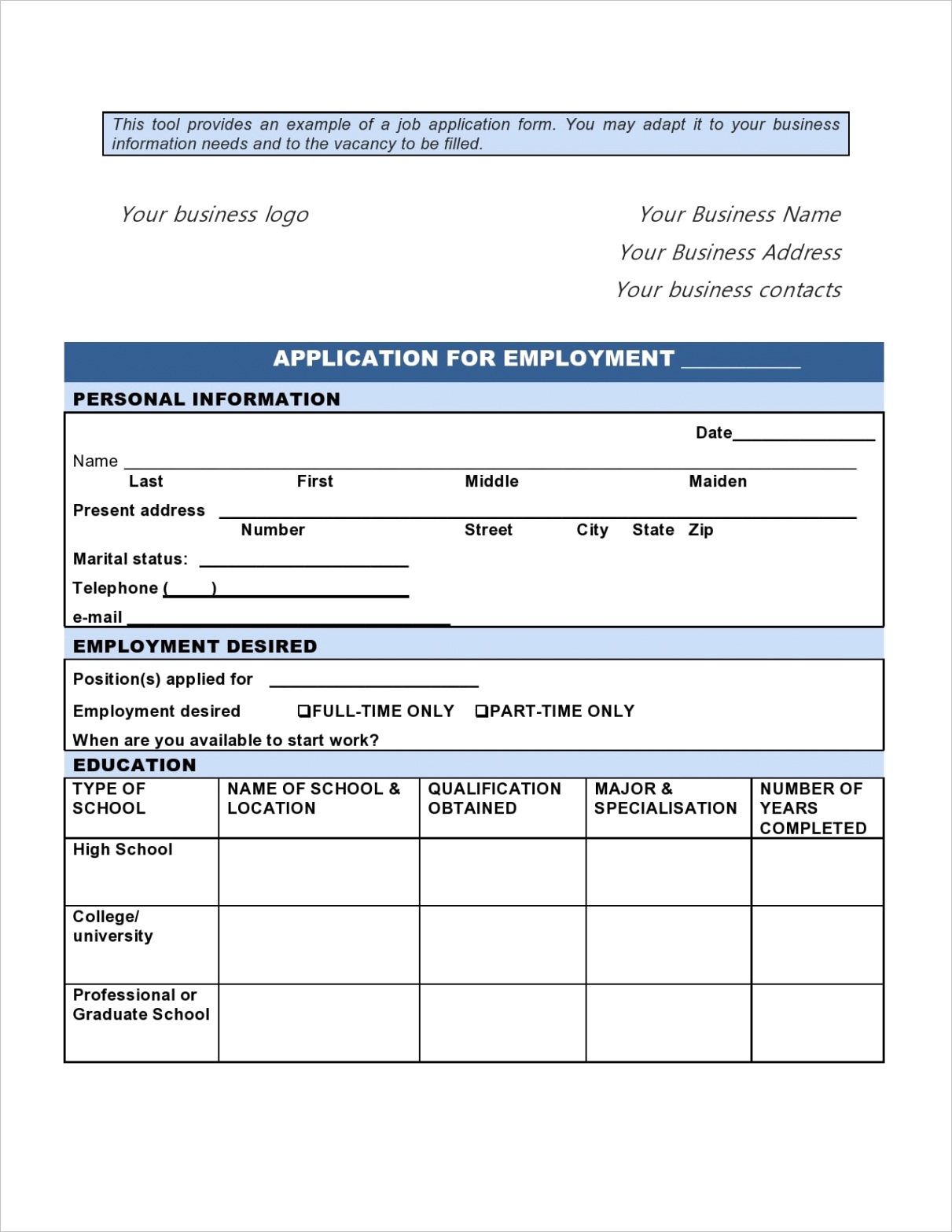 employment application