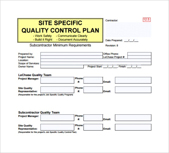 quality control plan template