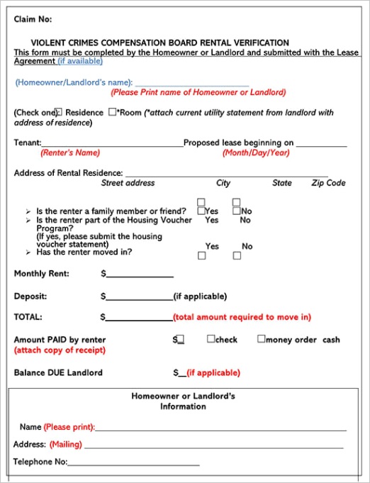 rent landlord verification forms
