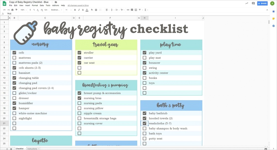 baby registry checklist google sheets template