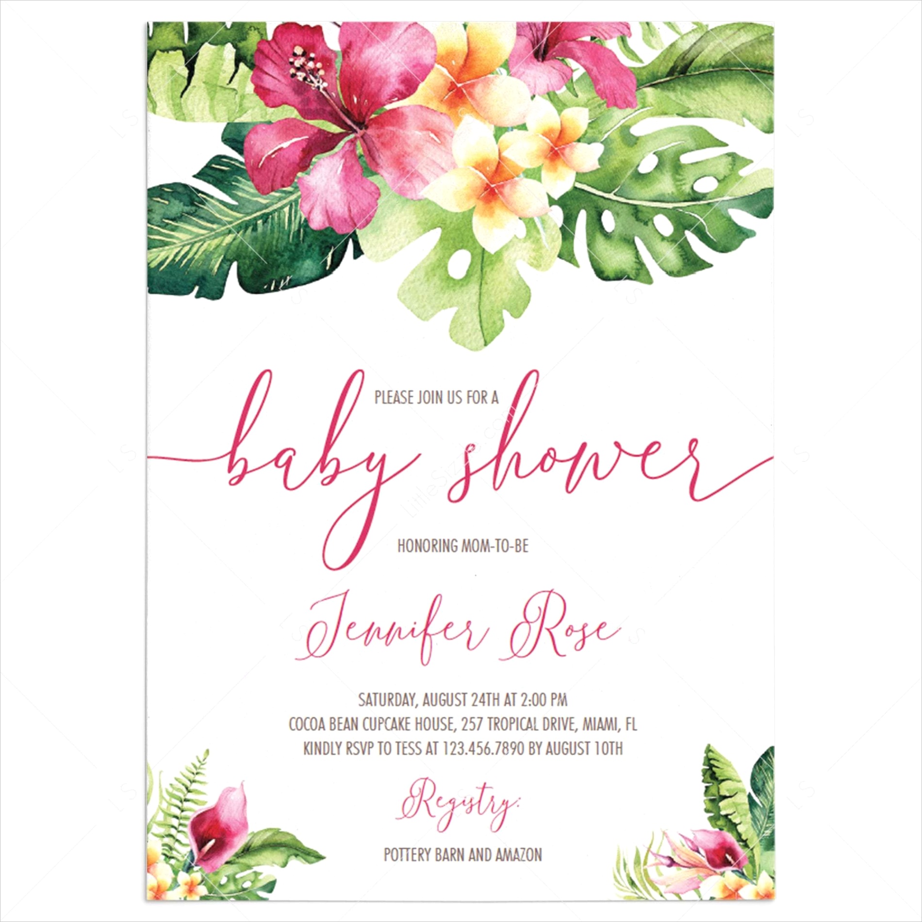 tropical baby shower invitation pdf template
