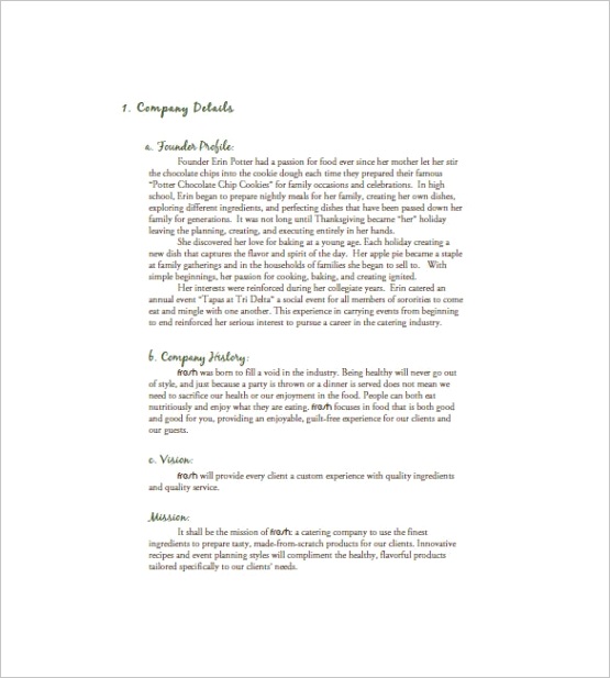 catering business plan template