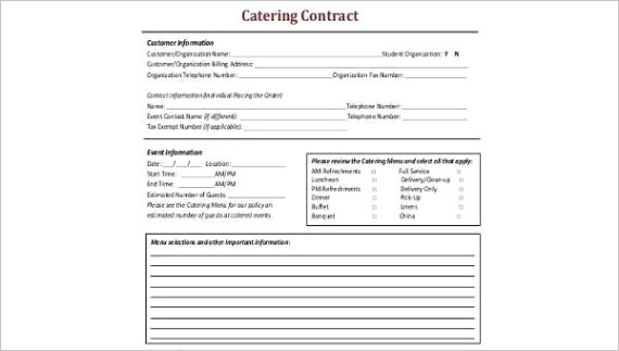 catering contract formsml