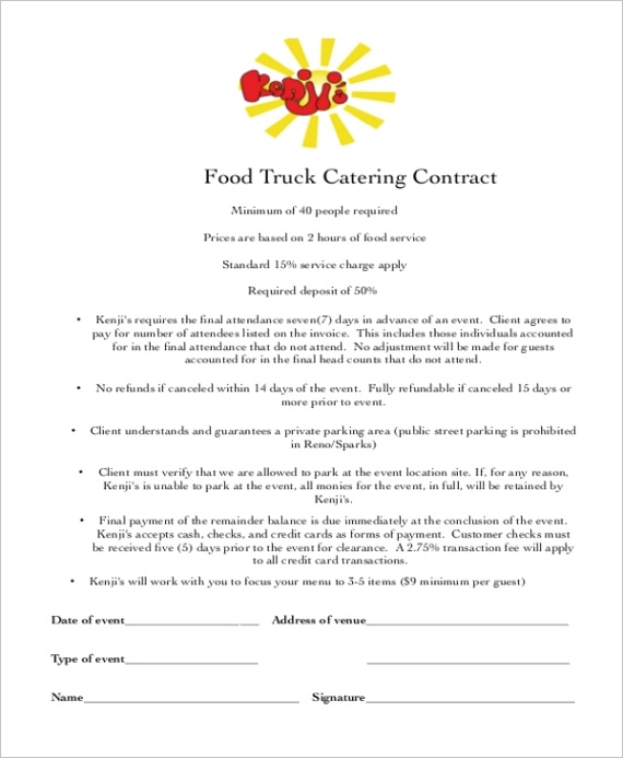 catering contract formml