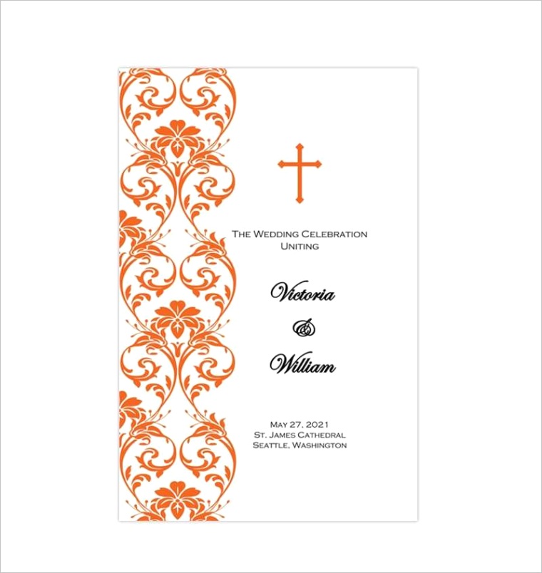 catholic church wedding program damask orange