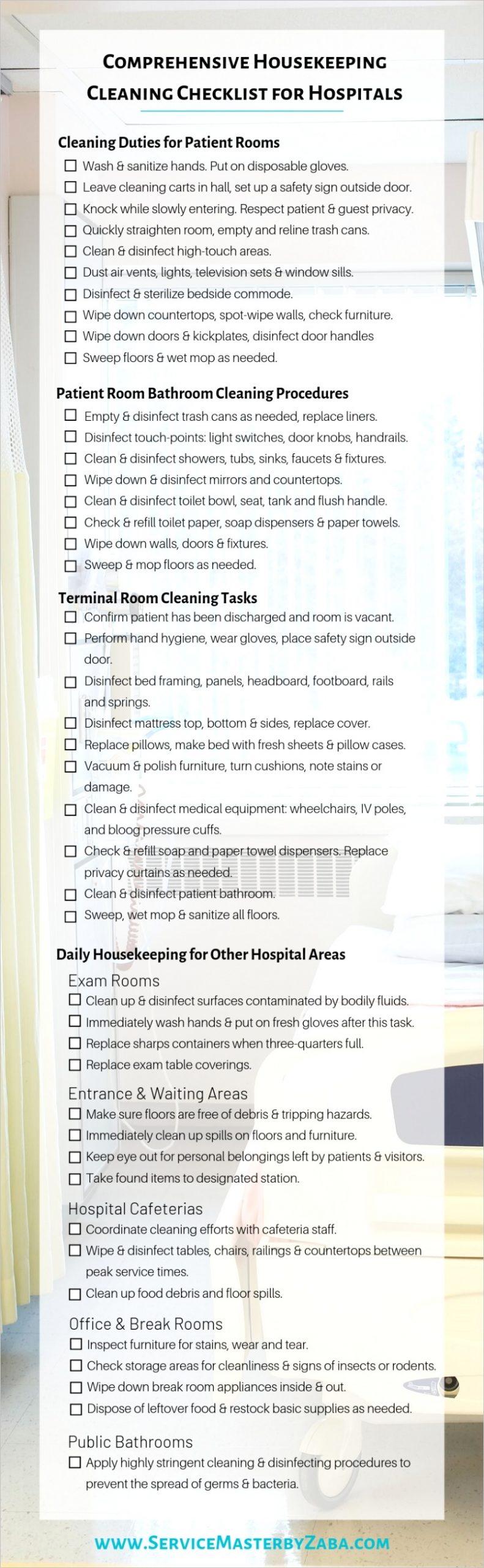 housekeeping cleaning checklist hospitals