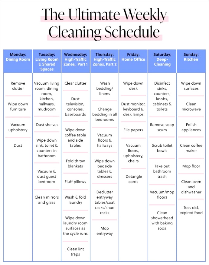 weekly cleaning schedule