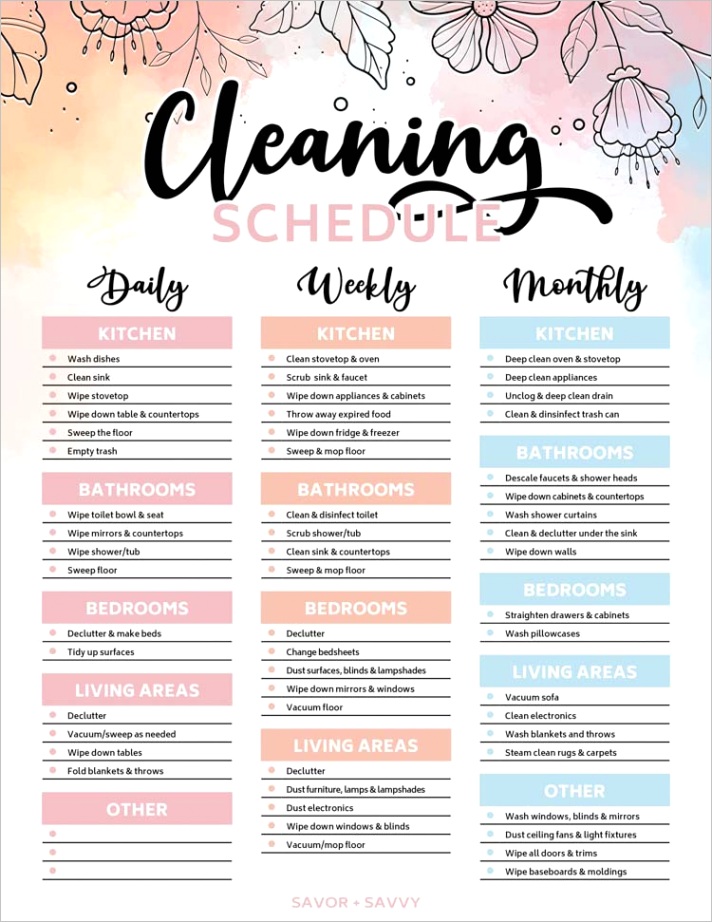 free cleaning schedule printable