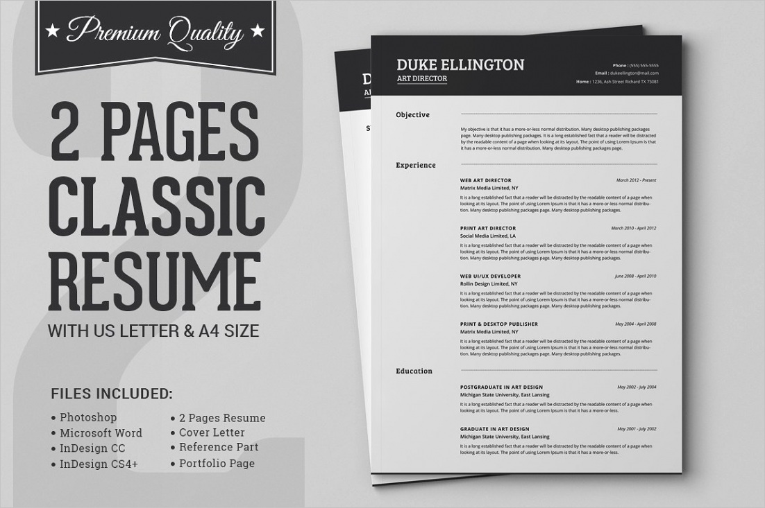 two pages classic resume cv template