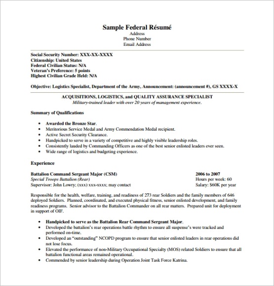 federal resume