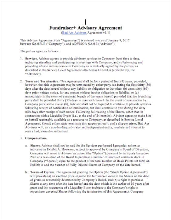 fundraiser advisor agreement template