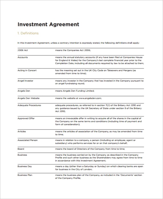 restaurant investment agreementml