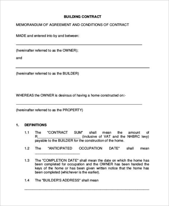 contractor contract formml