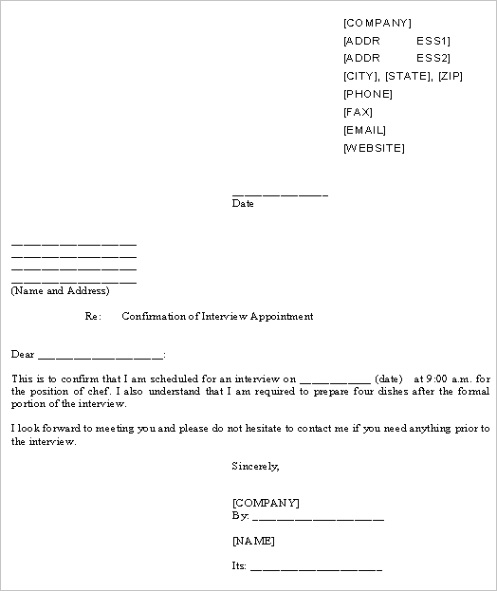 Sample Letter for Confirmation of Interview Appointment 1768ml