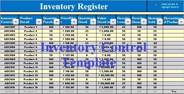 inventory control template