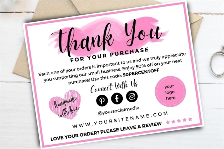 thank you card for small business pink template ca