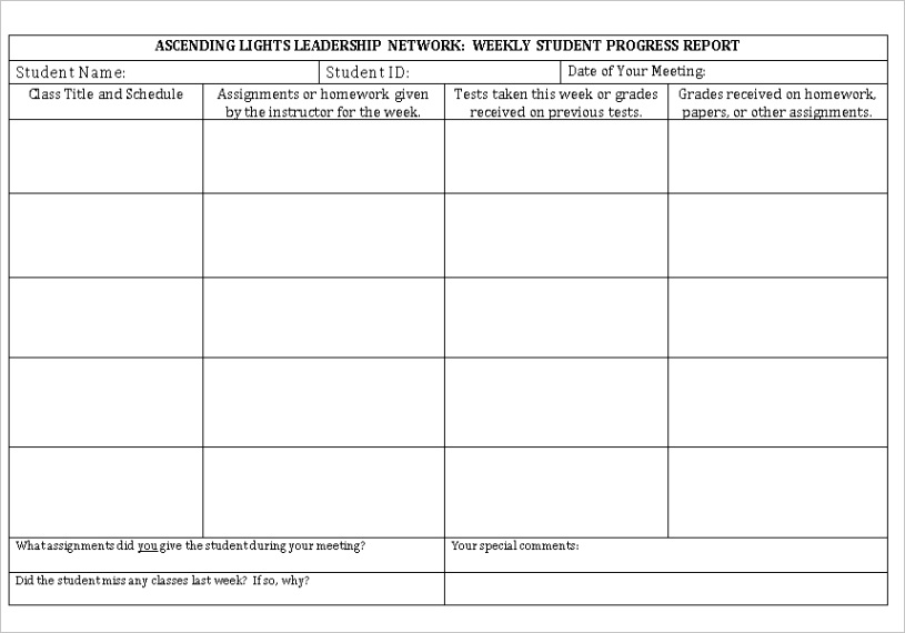 weekly student report template