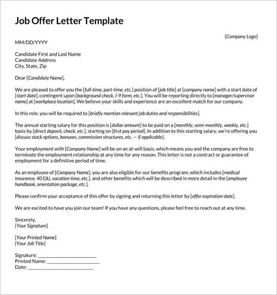 job offer letter sample letters