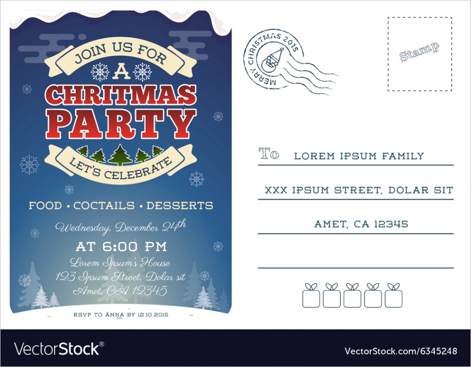 christmas party postcard invitation template vector