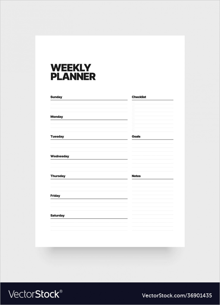 printable weekly planner template for business vector