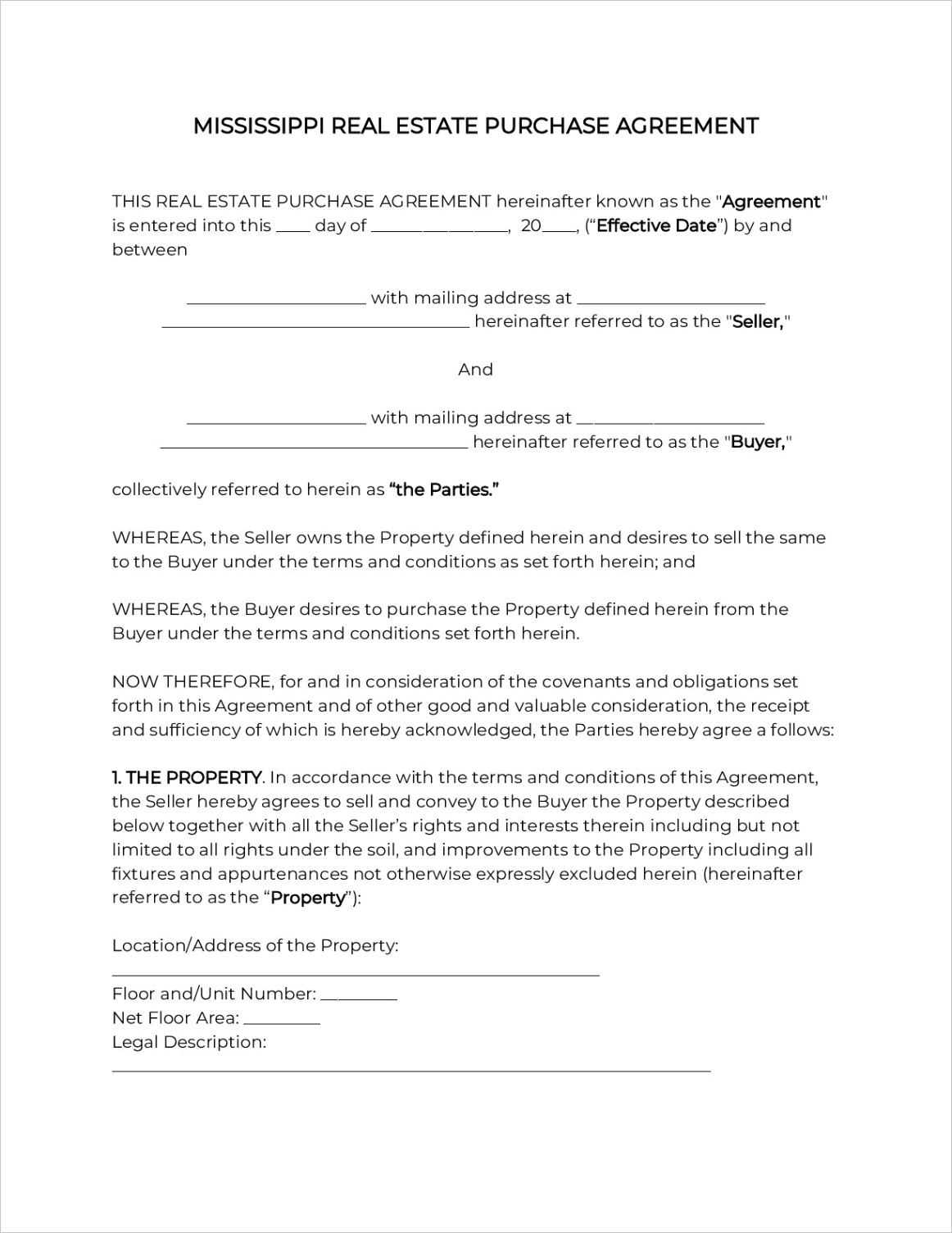 mississippi real estate purchase agreement