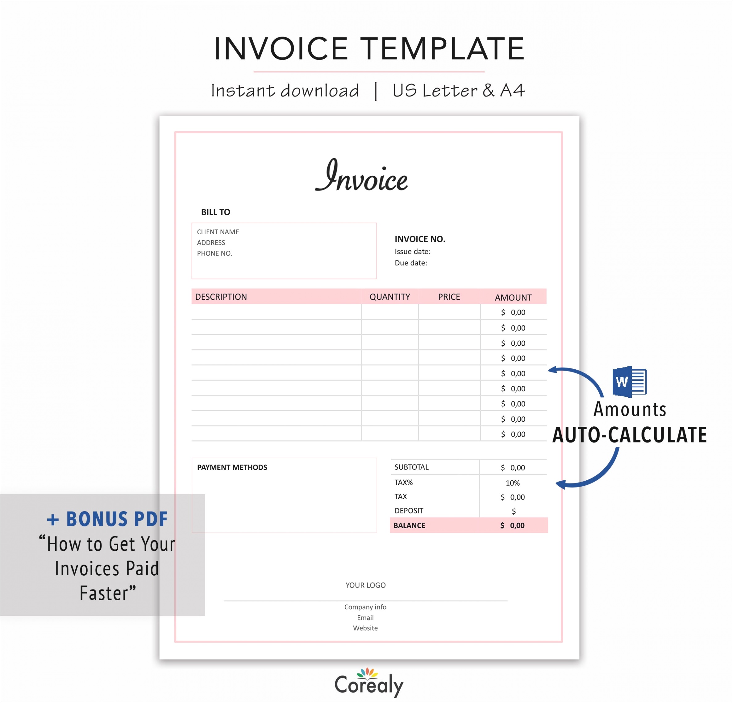 invoice template word auto calculate