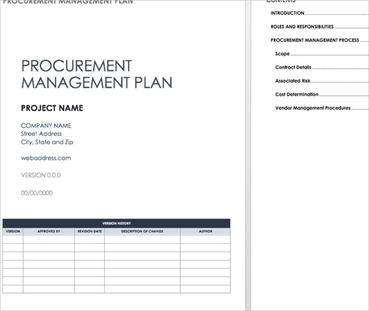procurement management plan templates excel