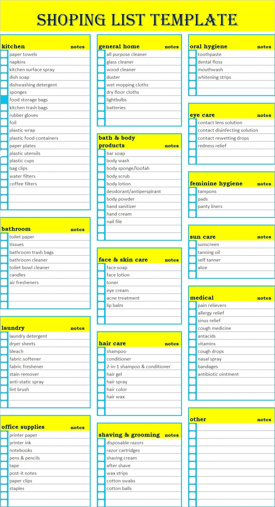 shopping list template 3