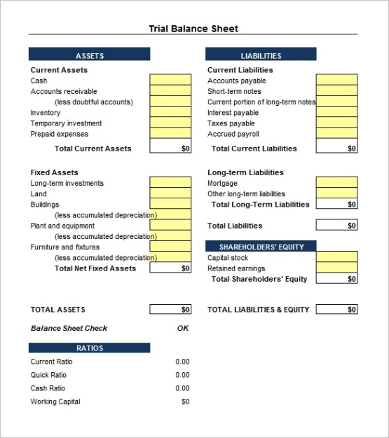 trial balance worksheet template