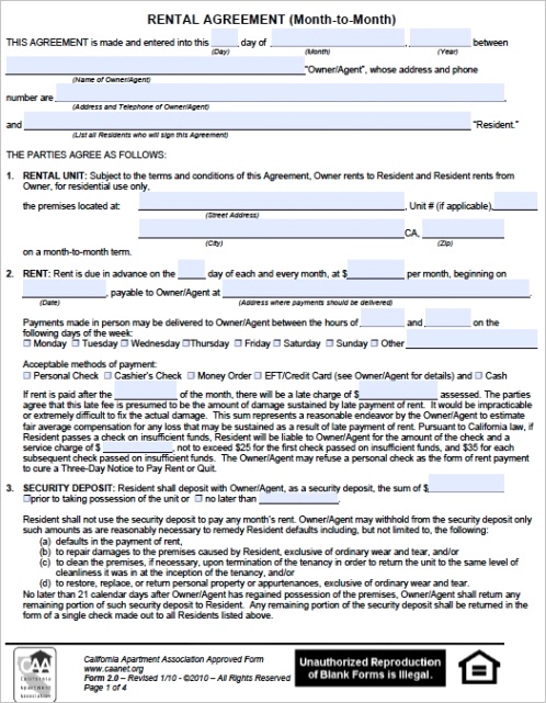 month to month rental agreement templates