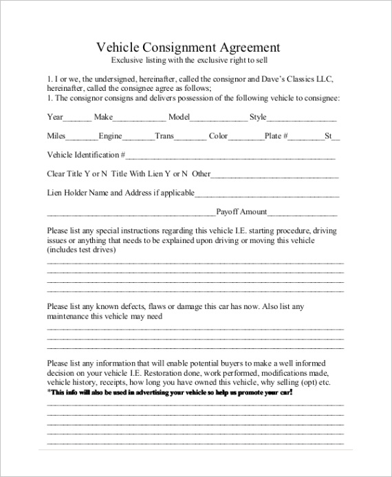consignment agreement form templatesml