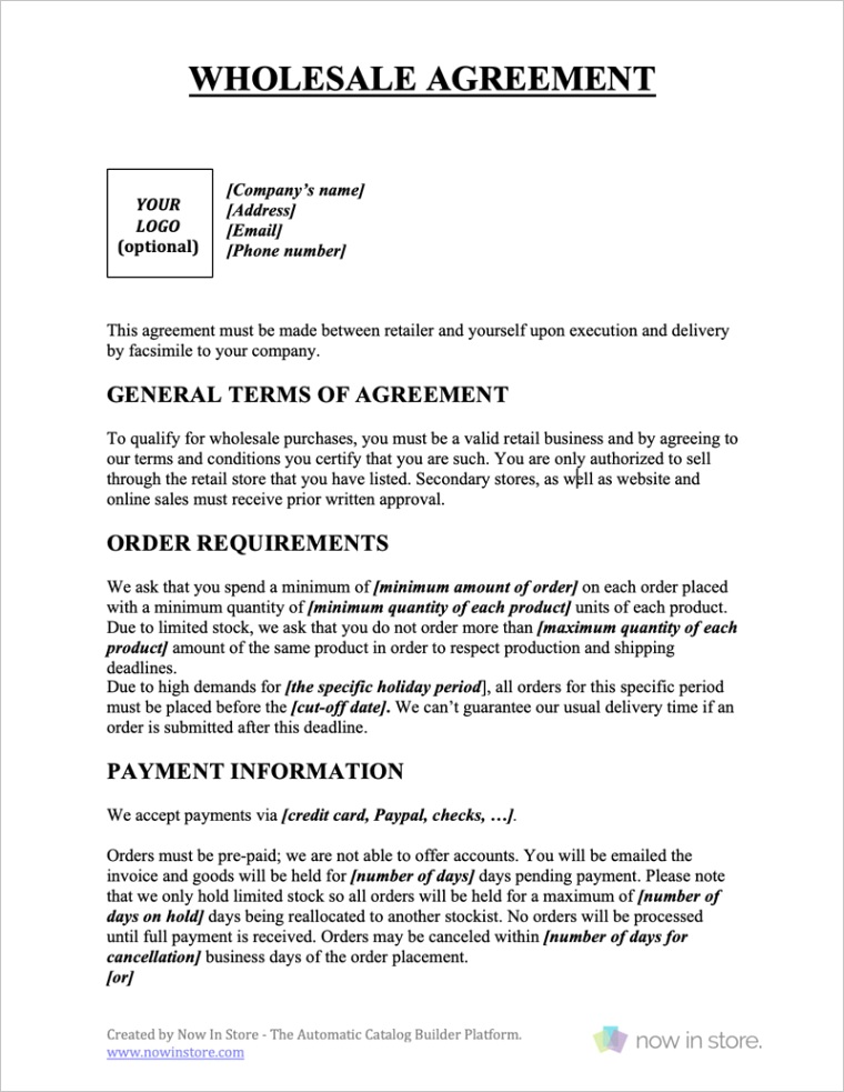 wholesale contract template